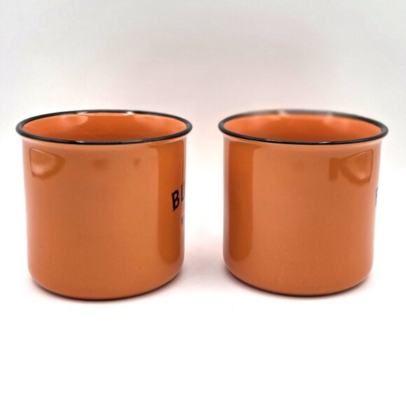 BULLEIT FRONTIER WHISKEY MUGS X2 Bourbon Campfire Orange Ceramic Coffee Camping - Picture 5 of 8